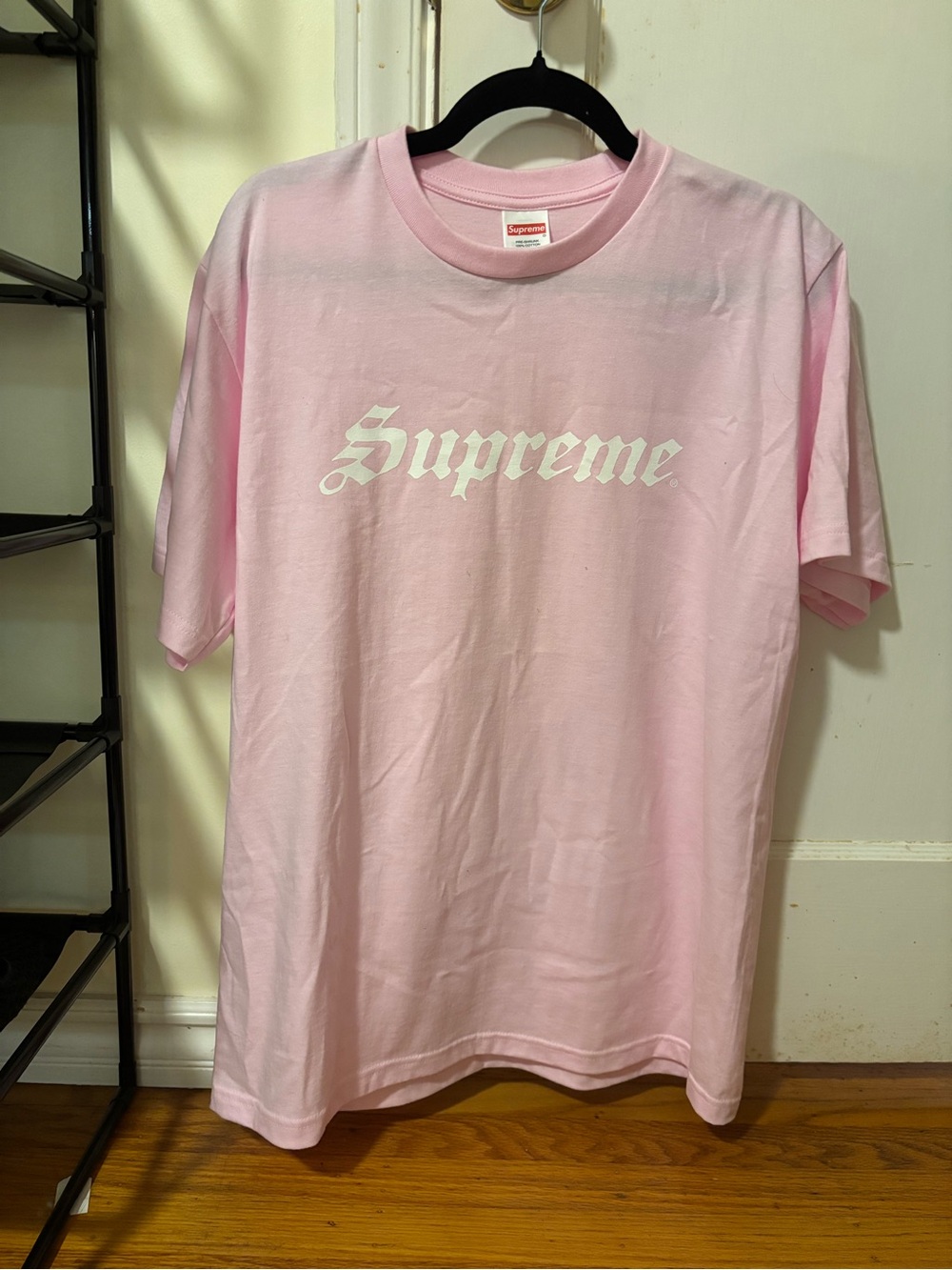 Supreme Pink Gothic Logo Tee - White Logo